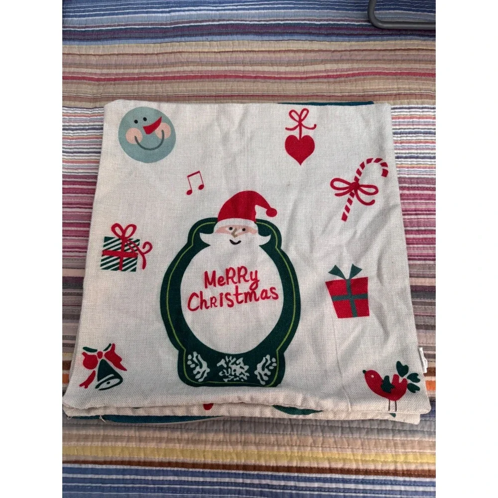 Set of 4 Christmas Pillow Covers 18x18 Rustic Linen Holiday Decor Red Green